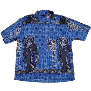 Y2K Native American Navajo Graphic Print Shirt Size XL Button Up Mens
